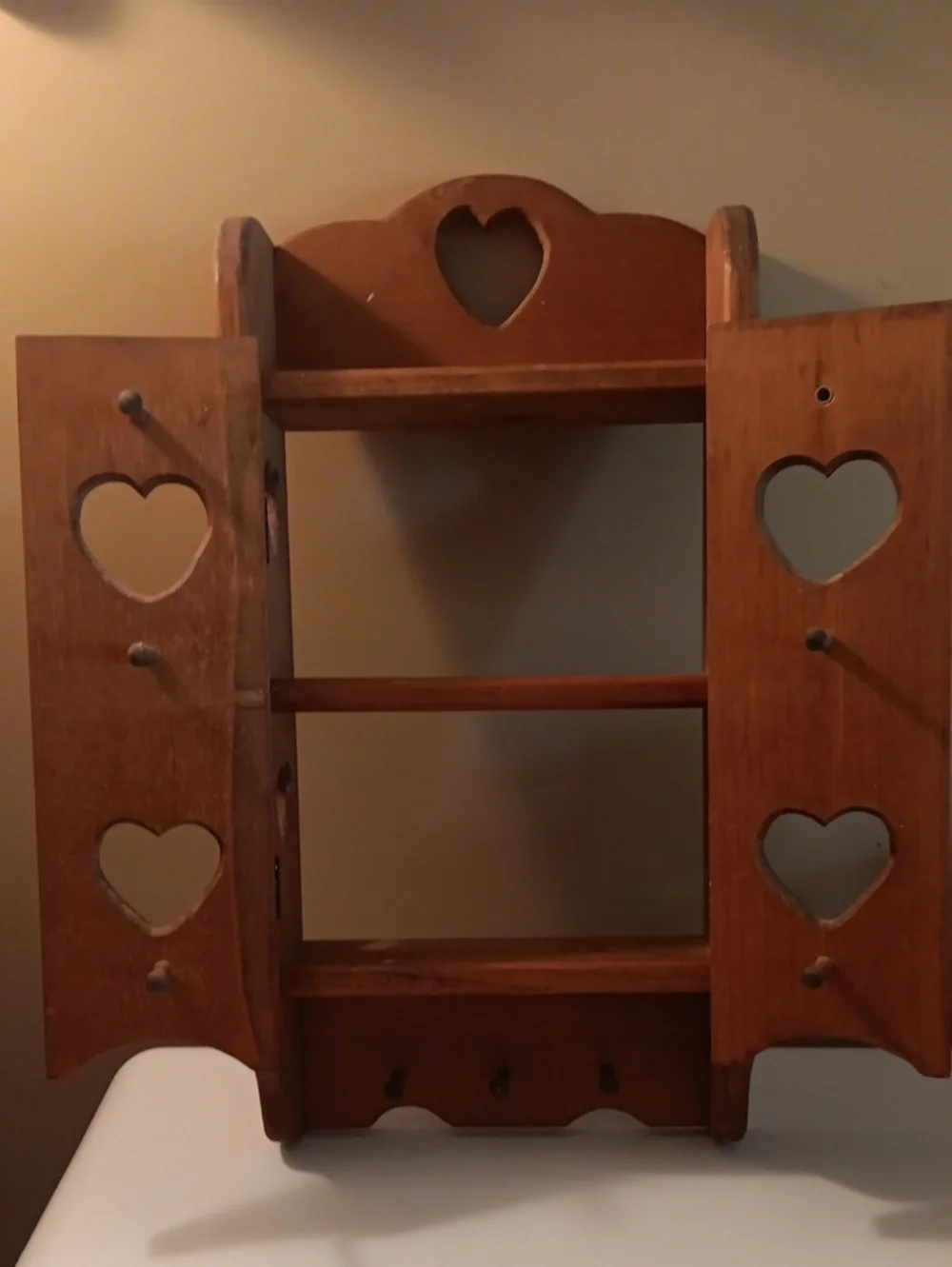 Vintage Handcrafted Wooden Heart Cut-Out Wall Cabinet